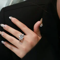 Elegant Luxurious Classic Style Heart Shape Sterling Silver Inlay High Carbon Diamond Rings -Deals Glis Jewel Store 1650767002882674688