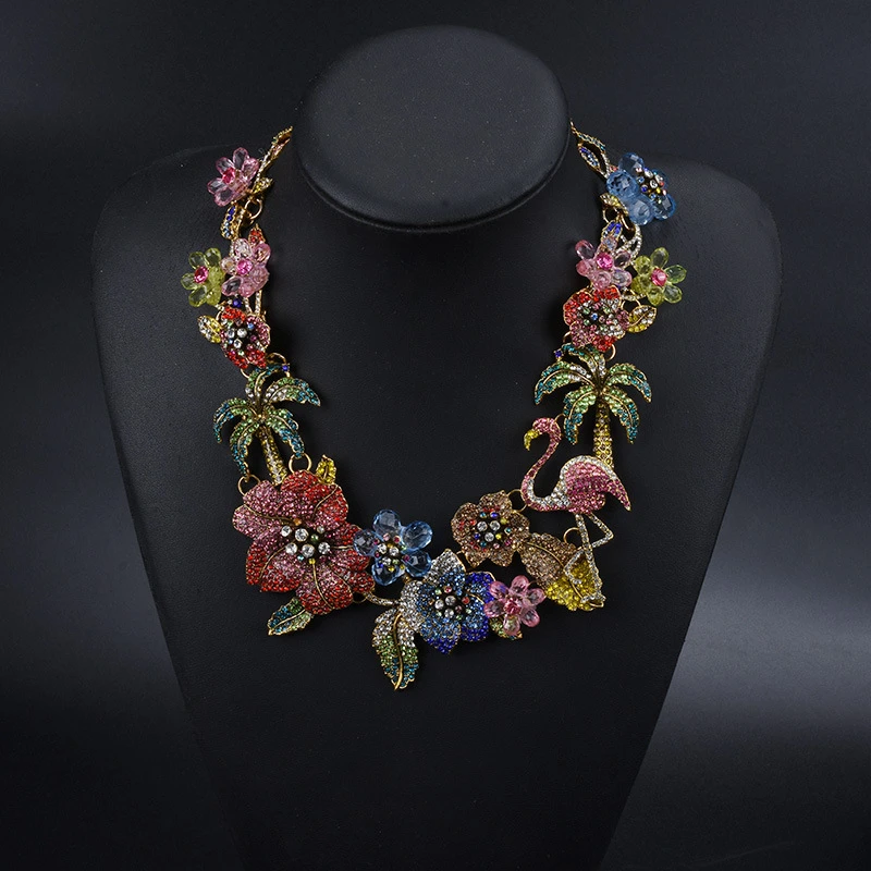 Exaggerated Luxurious Coconut Tree Flamingo Flower Alloy Inlay Rhinestones Women'S Necklace 1 Exaggerated Luxurious Coconut Tree Flamingo Flower Alloy Inlay Rhinestones Women'S Necklace