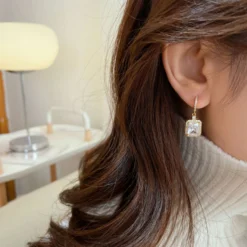 1 Pair Luxurious Square Sterling Silver Inlay Zircon Drop Earrings -Deals Glis Jewel Store 1651789862019403776