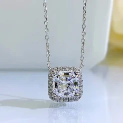 Simple Style Square Sterling Silver Plating Inlay High Carbon Diamond Pendant Necklace -Deals Glis Jewel Store 1655412723305025536