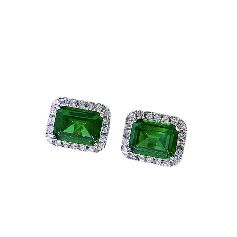 1 Pair Elegant Retro Square Sterling Silver Inlay Zircon Ear Studs 2 1 Pair Elegant Retro Square Sterling Silver Inlay Zircon Ear Studs - Image 2