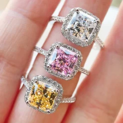 Wholesale Simple Style Square Sterling Silver Zircon Rings