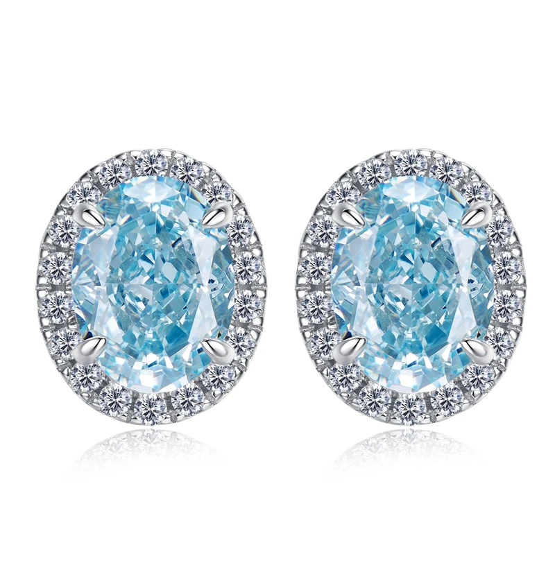 1 Pair Sweet Oval Sterling Silver Inlay High Carbon Diamond Ear Studs 3 1 Pair Sweet Oval Sterling Silver Inlay High Carbon Diamond Ear Studs - Image 3