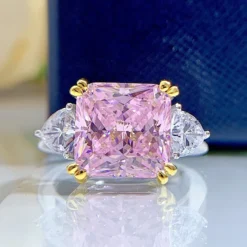 Elegant Romantic Square Sterling Silver Inlay High Carbon Diamond Rings