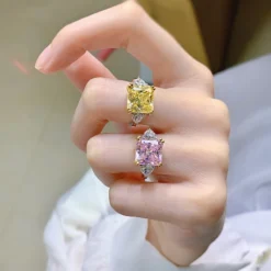 Elegant Romantic Square Sterling Silver Inlay High Carbon Diamond Rings -Deals Glis Jewel Store 1655416980360007680