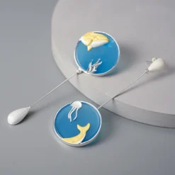 1 Pair Elegant Original Design Jellyfish Whale Inlay Sterling Silver Agate Drop Earrings -Deals Glis Jewel Store 1655519852007395328