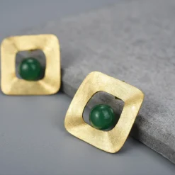 1 Pair Simple Style Square Inlay Sterling Silver Natural Stone Ear Studs -Deals Glis Jewel Store 1655521660322844672