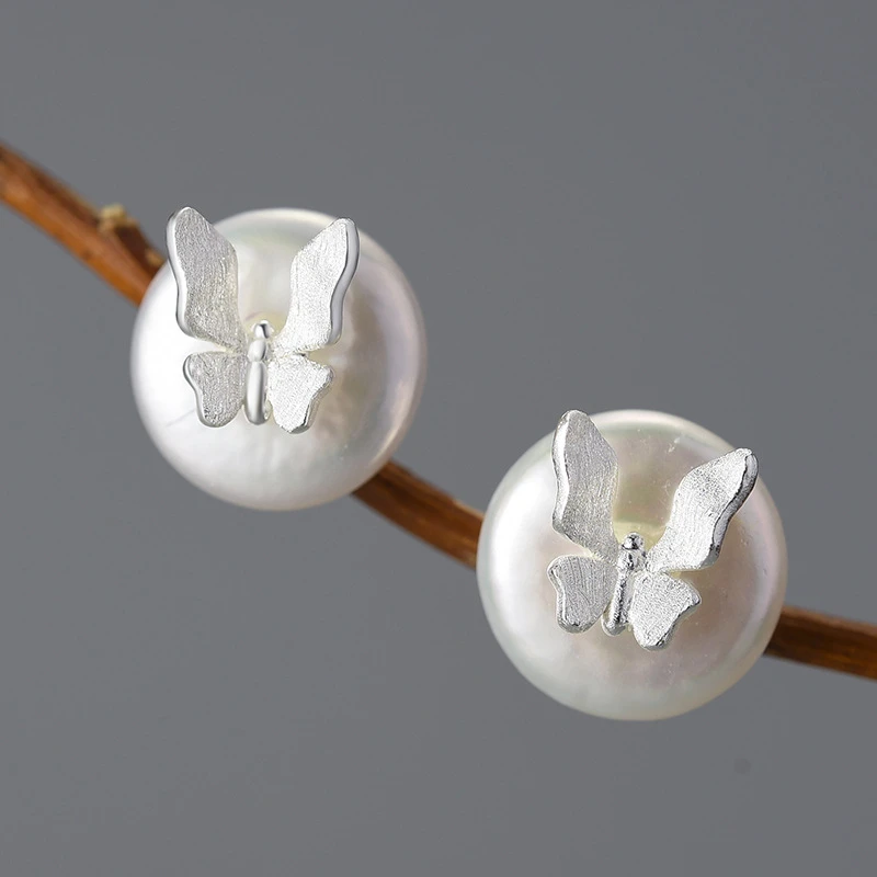 1 Pair Simple Style Butterfly Plating Freshwater Pearl Sterling Silver Ear Studs 3 1 Pair Simple Style Butterfly Plating Freshwater Pearl Sterling Silver Ear Studs - Image 3