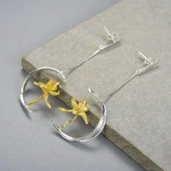 1 Pair Elegant Sweet Flower Plating Sterling Silver Drop Earrings -Deals Glis Jewel Store 1655524490085535744