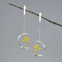 1 Pair Elegant Sweet Flower Plating Sterling Silver Drop Earrings