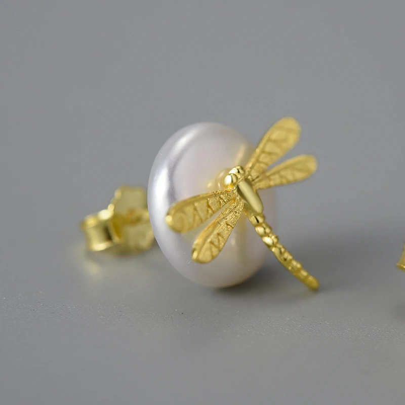 1 Pair Simple Style Dragonfly Plating Freshwater Pearl Sterling Silver Ear Studs 5 1 Pair Simple Style Dragonfly Plating Freshwater Pearl Sterling Silver Ear Studs - Image 5