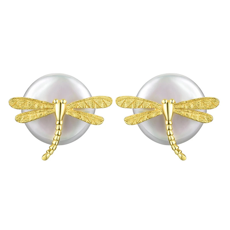1 Pair Simple Style Dragonfly Plating Freshwater Pearl Sterling Silver Ear Studs 4 1 Pair Simple Style Dragonfly Plating Freshwater Pearl Sterling Silver Ear Studs - Image 4
