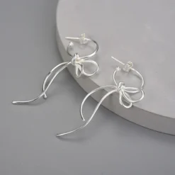 1 Pair Simple Style Bow Knot Plating Sterling Silver Drop Earrings -Deals Glis Jewel Store 1655526029877448704