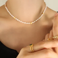 Elegant Geometric Freshwater Pearl Titanium Steel Beaded Plating 18K Gold Plated Necklace -Deals Glis Jewel Store 1655860421980196864