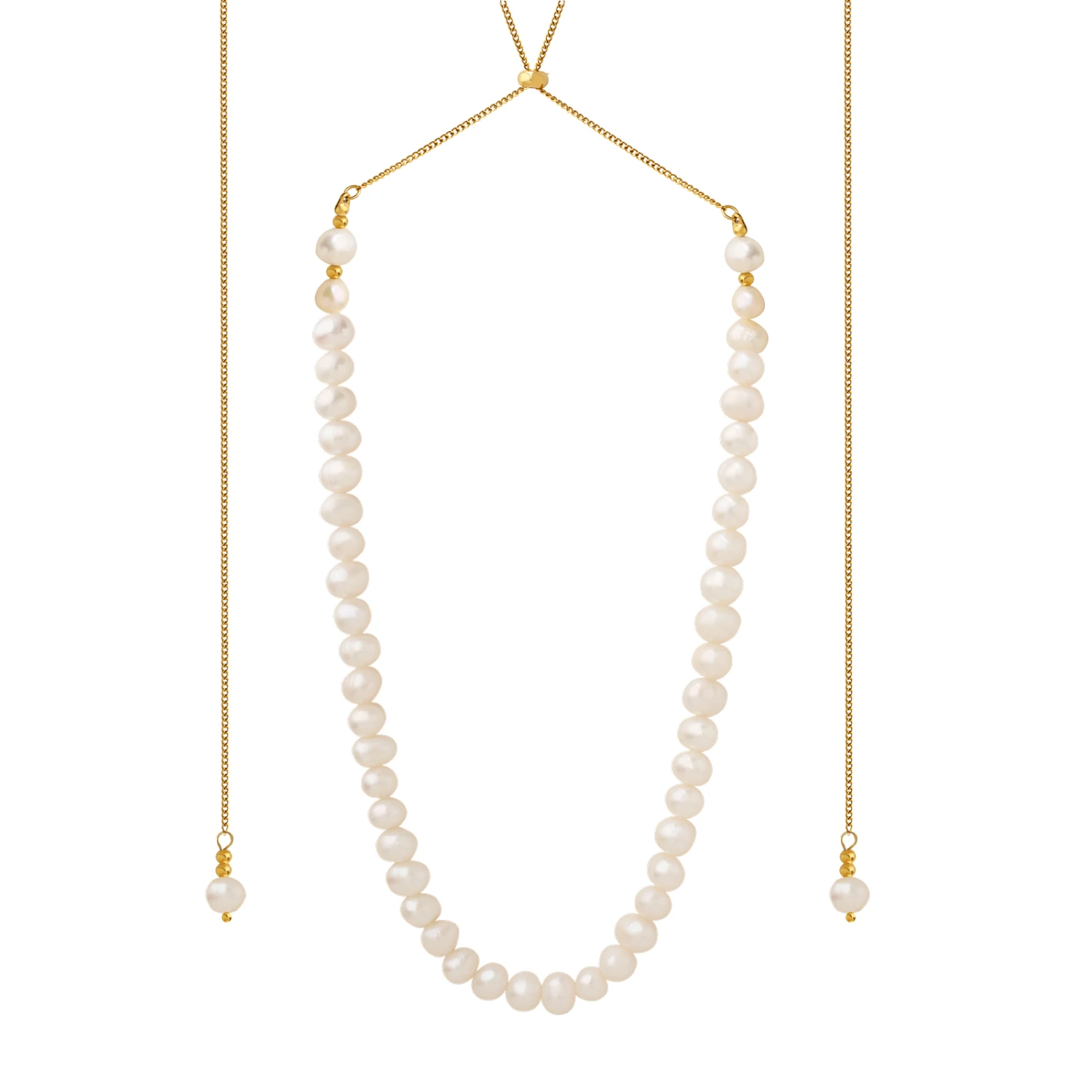 Elegant Baroque Style Round Freshwater Pearl Titanium Steel Beaded Plating 18K Gold Plated Sweater Chain 2 Elegant Baroque Style Round Freshwater Pearl Titanium Steel Beaded Plating 18K Gold Plated Sweater Chain - Image 2