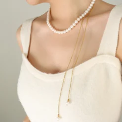 Elegant Baroque Style Round Freshwater Pearl Titanium Steel Beaded Plating 18K Gold Plated Sweater Chain 12 Elegant Baroque Style Round Freshwater Pearl Titanium Steel Beaded Plating 18K Gold Plated Sweater Chain -Deals Glis Jewel Store 1655864757598687232