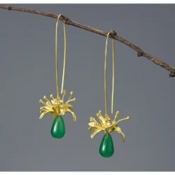 1 Pair Elegant Flower Inlay Sterling Silver Agate Drop Earrings -Deals Glis Jewel Store 1656106232592863232 1
