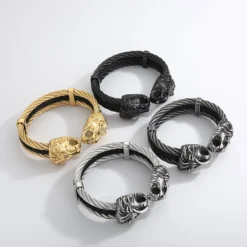 Retro Punk Animal Lion Stainless Steel Plating 18K Gold Plated Bangle