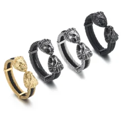 Retro Punk Animal Lion Stainless Steel Plating 18K Gold Plated Bangle -Deals Glis Jewel Store 1659519411771543552