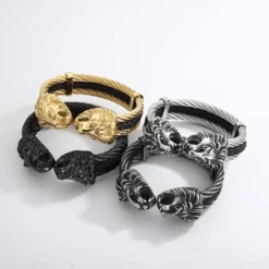 Retro Punk Animal Lion Stainless Steel Plating 18K Gold Plated Bangle -Deals Glis Jewel Store 1659519411775737856