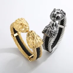 Retro Punk Animal Lion Stainless Steel Plating 18K Gold Plated Bangle -Deals Glis Jewel Store 1659519411805097984
