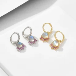 1 Pair Elegant Round Inlay Sterling Silver Natural Stone Zircon Drop Earrings