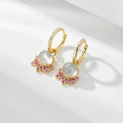 1 Pair Elegant Round Inlay Sterling Silver Natural Stone Zircon Drop Earrings -Deals Glis Jewel Store 1659770232811687936