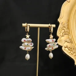 1 Pair Elegant Retro Geometric Star Freshwater Pearl Copper Drop Earrings -Deals Glis Jewel Store 1659834362662883328