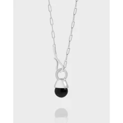 IG Style Basic Classic Style Geometric Sterling Silver Plating Inlay Artificial Pearls Agate Pendant Necklace