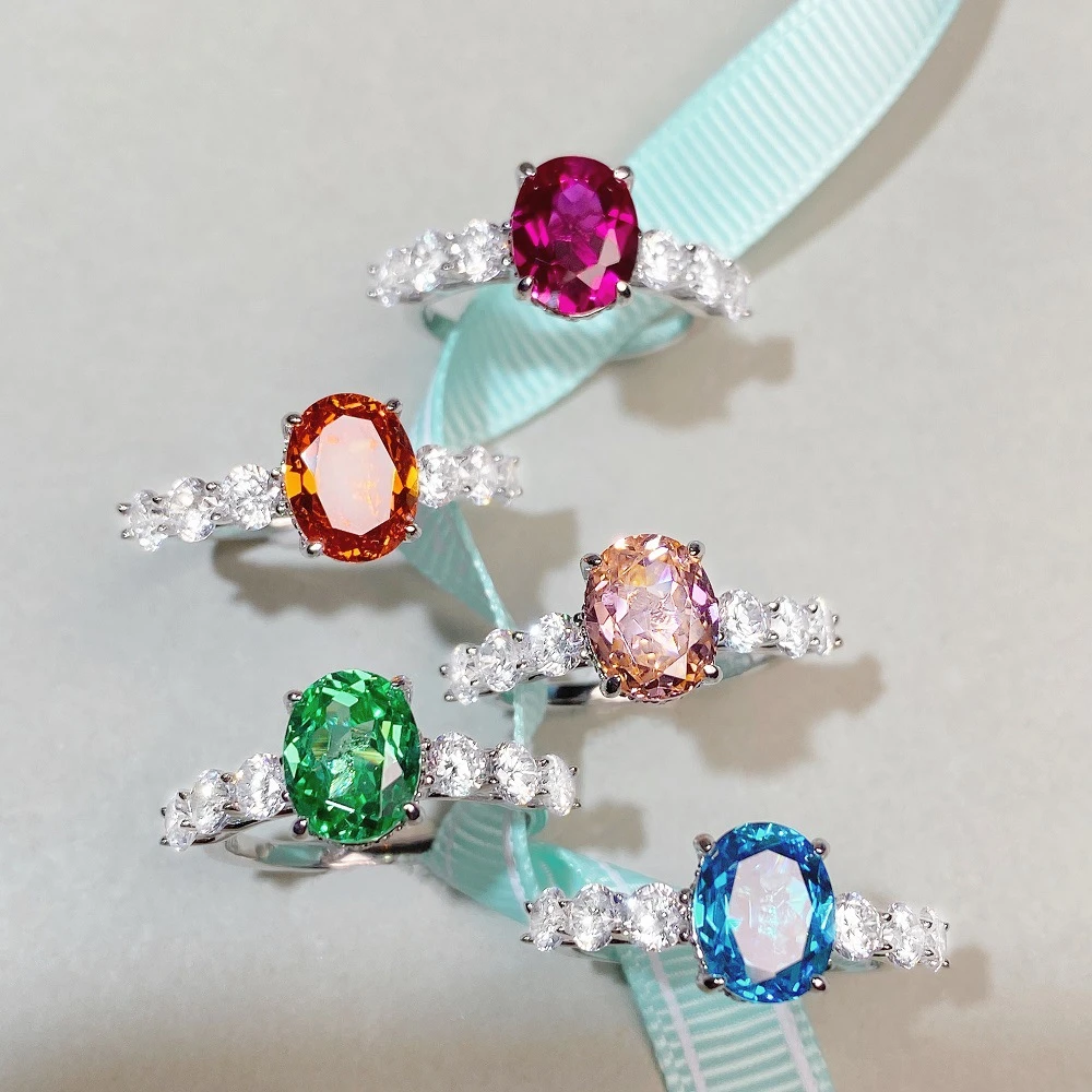 Wholesale Lady Oval Sterling Silver Plating Inlay Artificial Gemstones Rings 3 Wholesale Lady Oval Sterling Silver Plating Inlay Artificial Gemstones Rings - Image 3