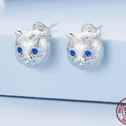 1 Pair Simple Style Cat Inlay Sterling Silver Zircon Ear Studs