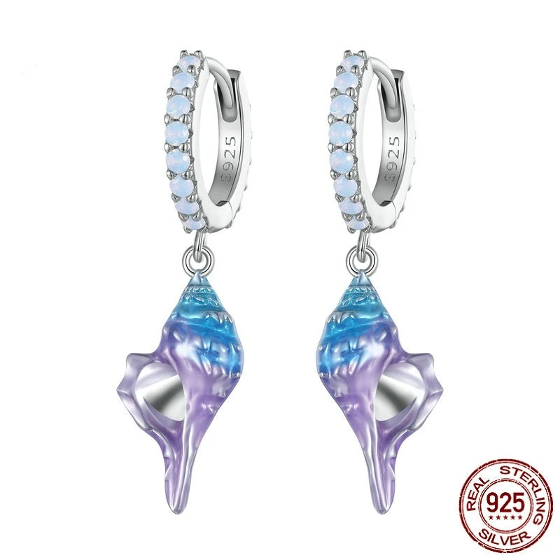 1 Pair Vacation Beach Conch Plating Sterling Silver Drop Earrings 2 1 Pair Vacation Beach Conch Plating Sterling Silver Drop Earrings - Image 2