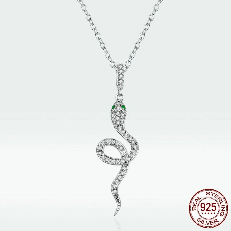 Casual Snake Sterling Silver Inlay Zircon Pendant Necklace 3 Casual Snake Sterling Silver Inlay Zircon Pendant Necklace - Image 3