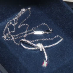 Sweet Bow Knot Sterling Silver Inlay Artificial Gemstones Pendant Necklace -Deals Glis Jewel Store 1661576826474074112