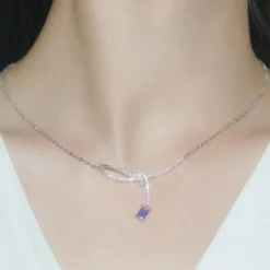 Sweet Bow Knot Sterling Silver Inlay Artificial Gemstones Pendant Necklace -Deals Glis Jewel Store 1661576826876727296 1