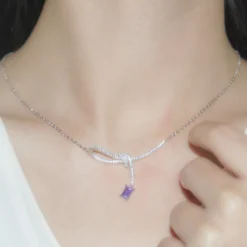 Sweet Bow Knot Sterling Silver Inlay Artificial Gemstones Pendant Necklace -Deals Glis Jewel Store 1661576828181155840