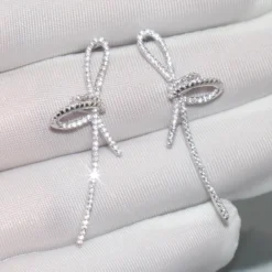 1 Pair Classic Style Bow Knot Tassel Inlay Sterling Silver Artificial Gemstones Drop Earrings -Deals Glis Jewel Store 1661576830831955968