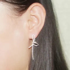 1 Pair Classic Style Bow Knot Tassel Inlay Sterling Silver Artificial Gemstones Drop Earrings -Deals Glis Jewel Store 1661576833038159872