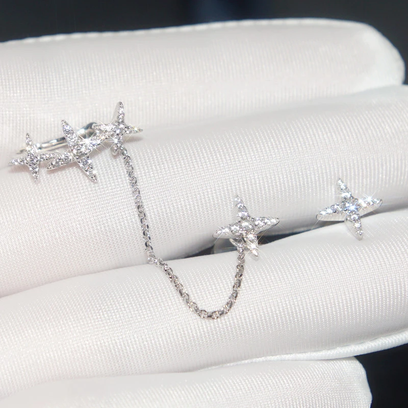 1 Pair Sweet Star Inlay Sterling Silver Artificial Gemstones Ear Studs 1 1 Pair Sweet Star Inlay Sterling Silver Artificial Gemstones Ear Studs