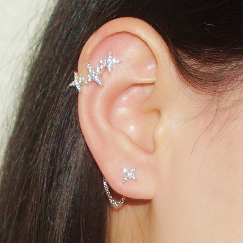 1 Pair Sweet Star Inlay Sterling Silver Artificial Gemstones Ear Studs 4 1 Pair Sweet Star Inlay Sterling Silver Artificial Gemstones Ear Studs - Image 4