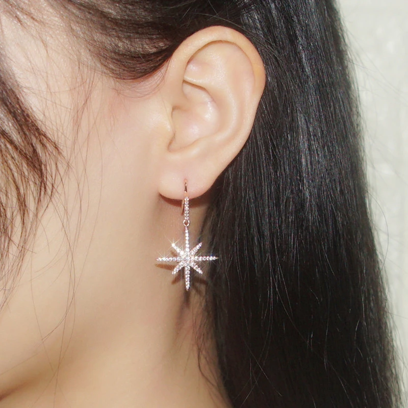 1 Pair Modern Style Star Inlay Sterling Silver Artificial Gemstones Drop Earrings 4 1 Pair Modern Style Star Inlay Sterling Silver Artificial Gemstones Drop Earrings - Image 4