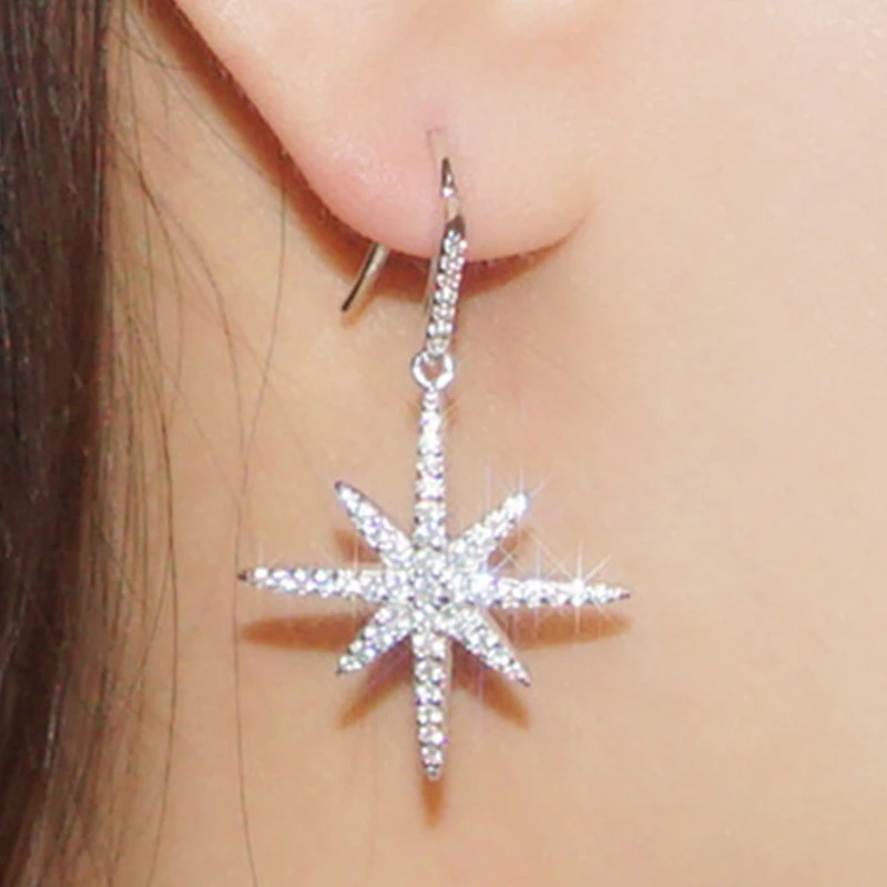 1 Pair Modern Style Star Inlay Sterling Silver Artificial Gemstones Drop Earrings 2 1 Pair Modern Style Star Inlay Sterling Silver Artificial Gemstones Drop Earrings - Image 2