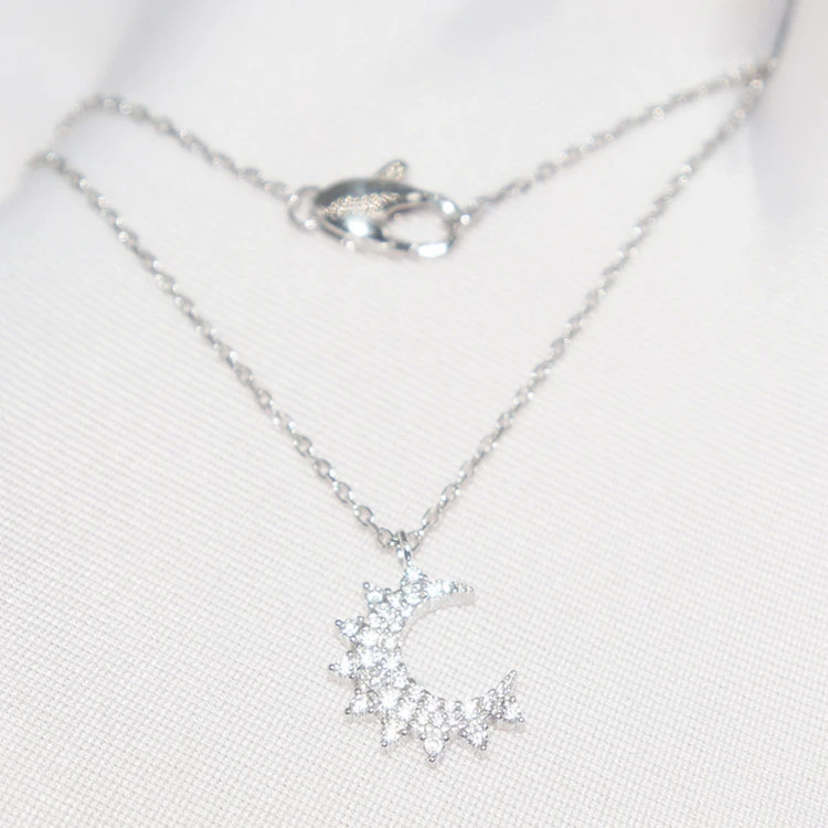 Classic Style Moon Sterling Silver Inlay Artificial Gemstones Pendant Necklace 4 Classic Style Moon Sterling Silver Inlay Artificial Gemstones Pendant Necklace - Image 4