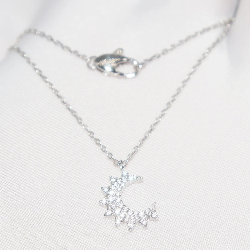 Classic Style Moon Sterling Silver Inlay Artificial Gemstones Pendant Necklace 2 Classic Style Moon Sterling Silver Inlay Artificial Gemstones Pendant Necklace - Image 2
