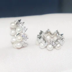 1 Pair Sweet Round Inlay Sterling Silver Freshwater Pearl Earrings