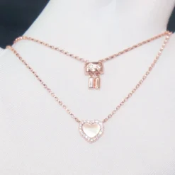 Sweet Heart Shape Sterling Silver Inlay Artificial Gemstones Pendant Necklace