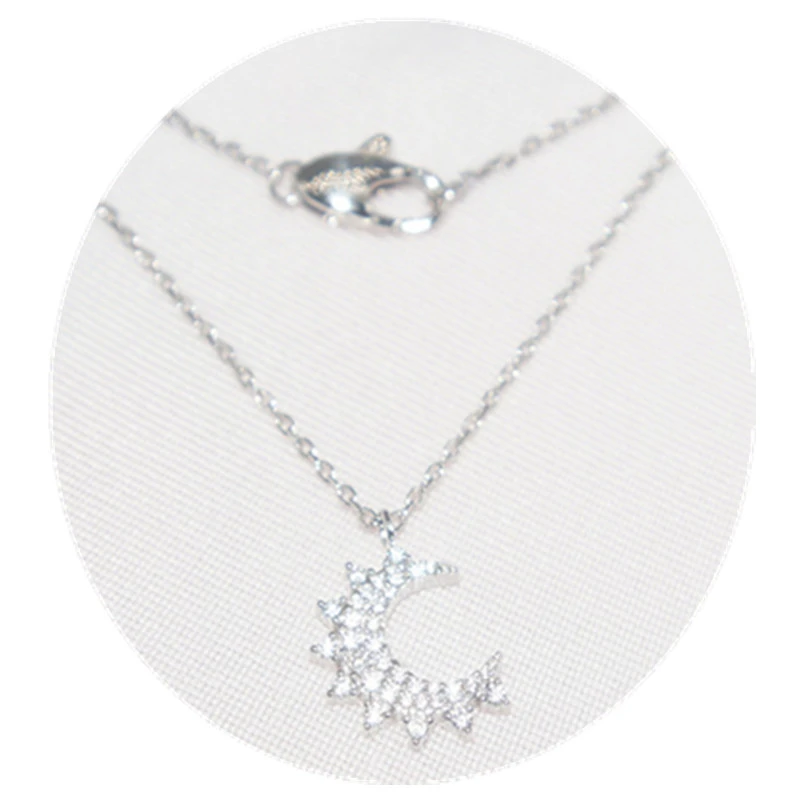 Classic Style Moon Sterling Silver Inlay Artificial Gemstones Pendant Necklace 3 Classic Style Moon Sterling Silver Inlay Artificial Gemstones Pendant Necklace - Image 3