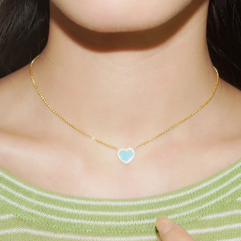 Sweet Heart Shape Sterling Silver Inlay Artificial Gemstones Pendant Necklace 5 Sweet Heart Shape Sterling Silver Inlay Artificial Gemstones Pendant Necklace - Image 5