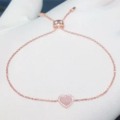 Classic Style Heart Shape Sterling Silver Inlay Artificial Gemstones Bracelets