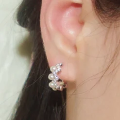 1 Pair Sweet Round Inlay Sterling Silver Freshwater Pearl Earrings -Deals Glis Jewel Store 1661576915728863232